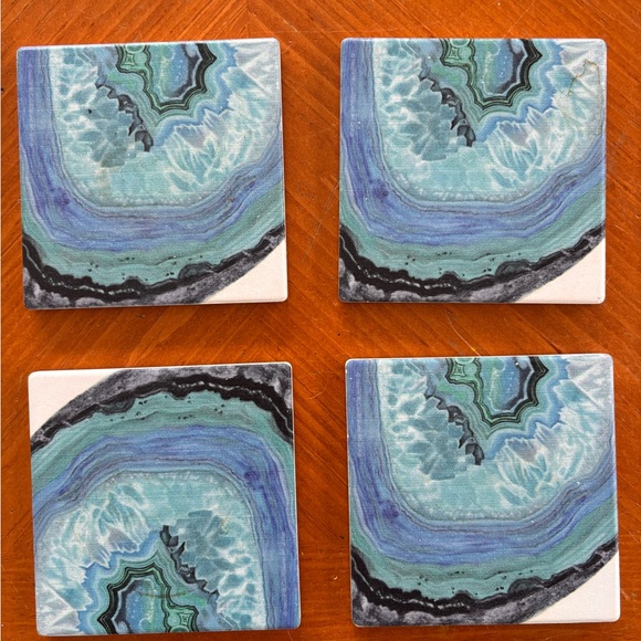 Thirstystone Other - Thirstystone Blue Agate Style Stone Coasters – Set of 4 – Cork Backed
